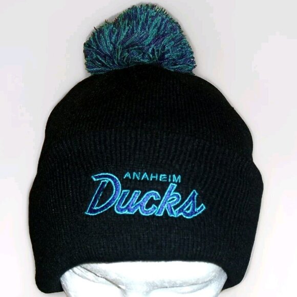 Anaheim Mighty Ducks Zephyr Script Logo Mens Black Cuffed Beanie Winter Hat New - Picture 1 of 2